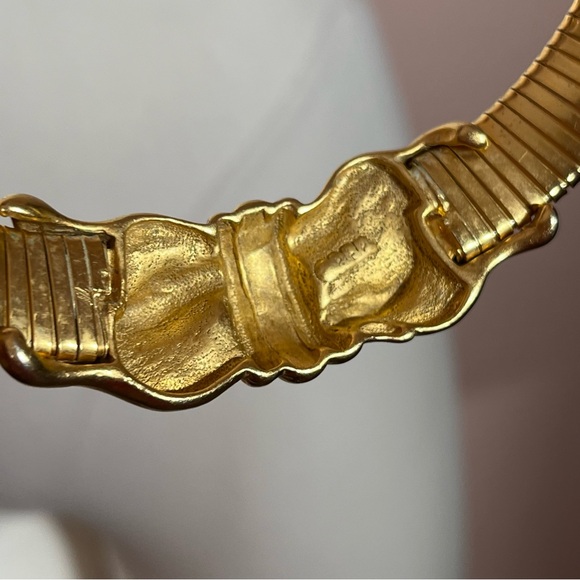 Vintage 80 90 Retro Heavy Matte Gold Thick Omega Chain Mobwife Choker Necklace - Picture 10 of 17